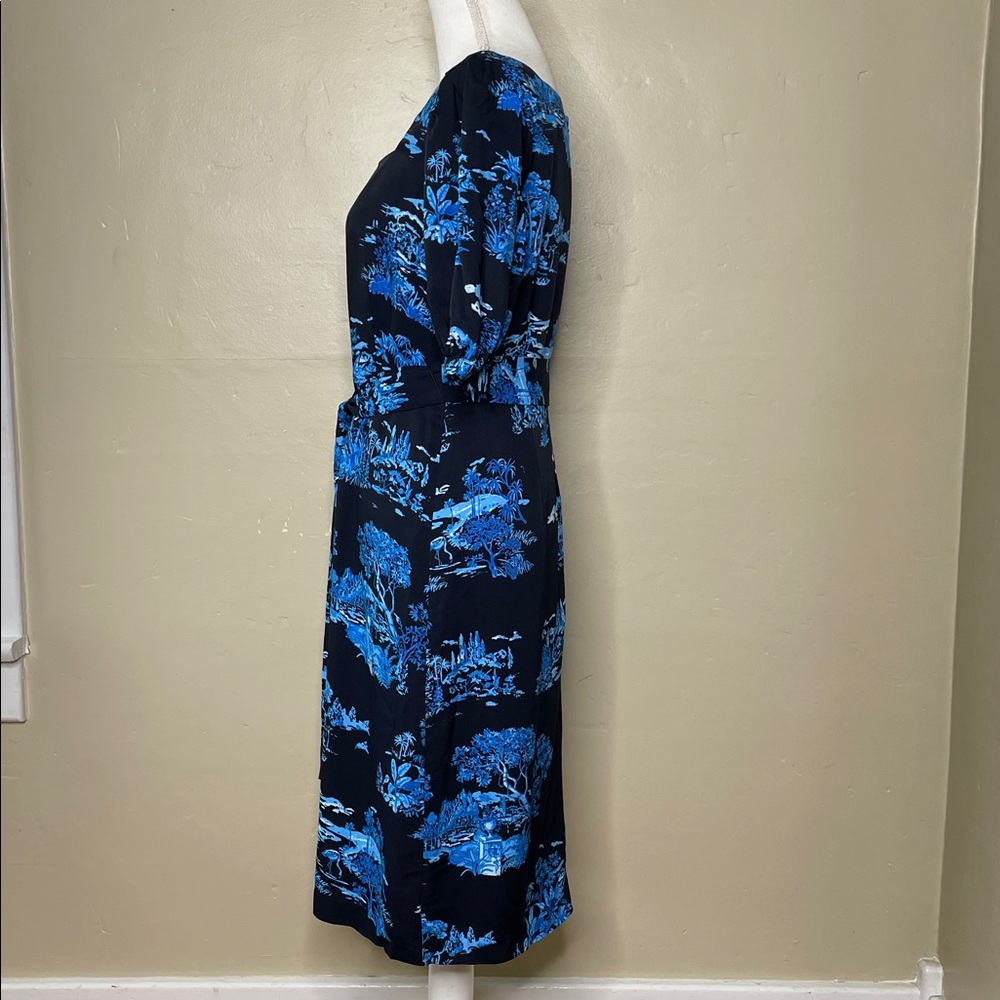 ANN TAYLOR Petite Blue & Black Floral Toile Square NIGHT SKY MIDI Dress 6P - Picture 2 of 15